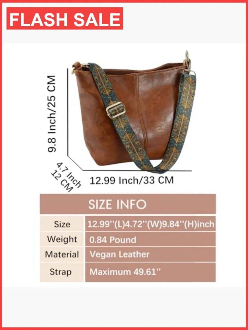 Vegan Leather Hobo Crossbody Bag with Zipper Large Capacity Shoulder Purse